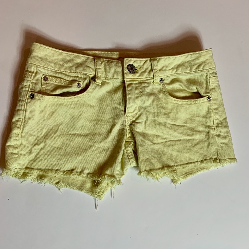 American Eagle Yellow Distressed Shorts